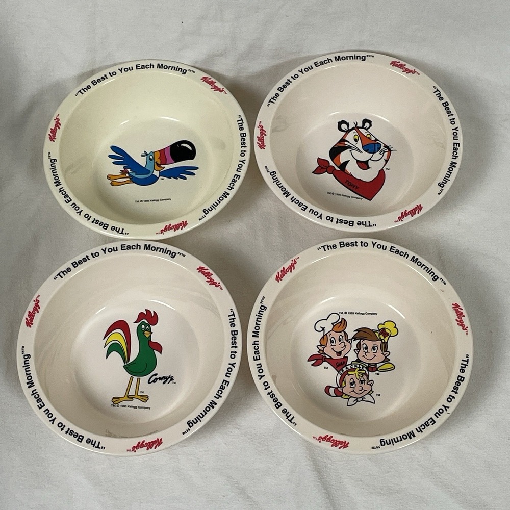 Vintage 1995 Kellogg Plastic Cereal Bowls‎ Nevin International Complete Set of 4